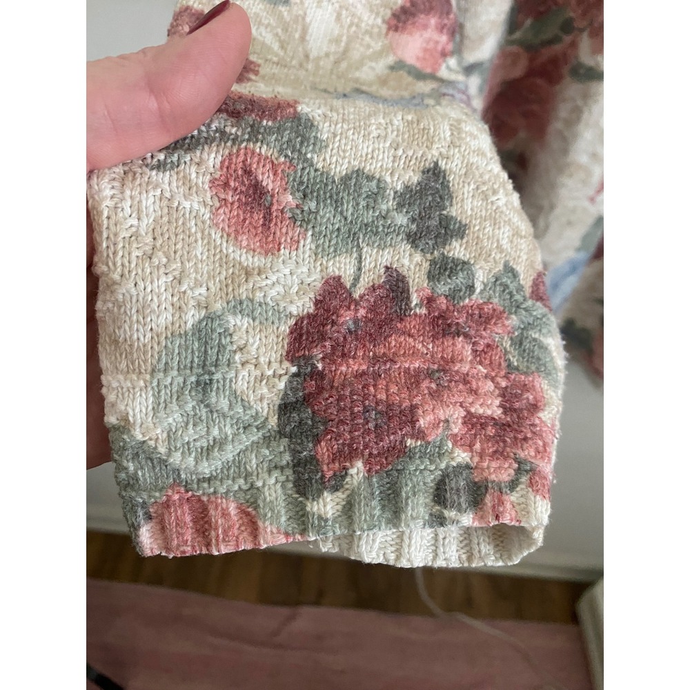 Moda Internazionale Forelli Vintage Floral Tapestry Sweater Cream Pink Blue XL - Picture 5 of 7